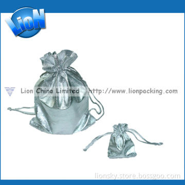 Drawstring Small Silver Metallic Pouch Bag Used for Gift (R-028)